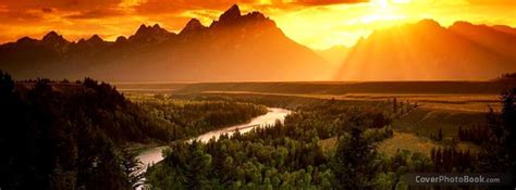 Orange Sky Beautiful Mountains Facebook Cover Nature