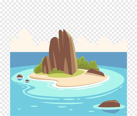 무료 다운로드 갈색과 녹색 섬 그림 열대 섬 리조트 만화 일러스트 레이 션 섬에 산이 있습니다 해변 음식 Png