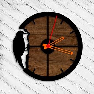 Wall Clock Woodpecker Laser Cut Dxf Glowforge Svg Xtool D Cnc Etsy