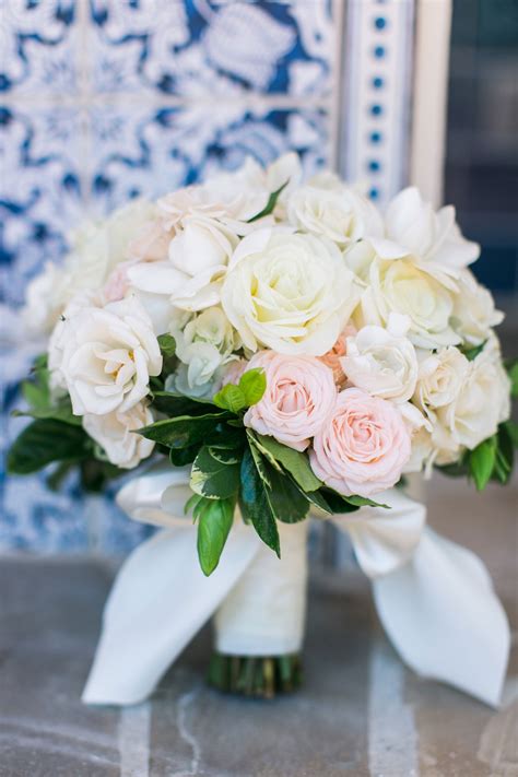 White And Pink Rose Bouquet With Leaves