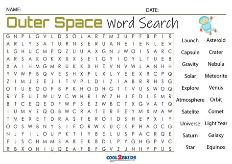 Printable Space Word Search Cool2bkids