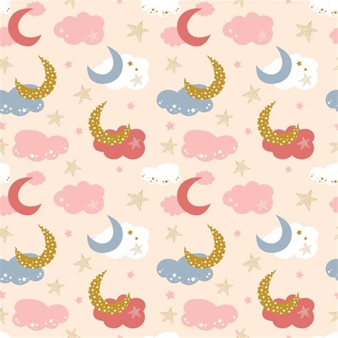 Premium Vector Seamless Pattern With Cloud Stars Moon In The Sky