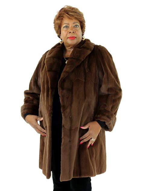 Toffee Sheared Mink Fur Coat Reversible To Bronze Rain Fabric Womens