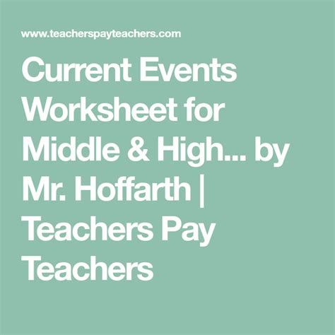 Current Events Worksheet For Middle And High School Free