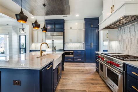 314mm deep standard wall cabinets. Custom made deep blue kitchen cabinets are a bold design ...
