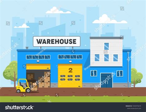 Warehouse Building Blue Loader Carries Goods Stock Vector Royalty Free