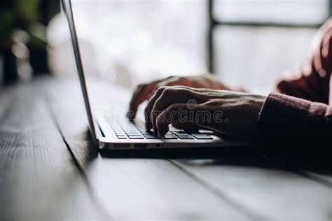Man Hands Typing On Laptop In Office Programming Concept Stock Image