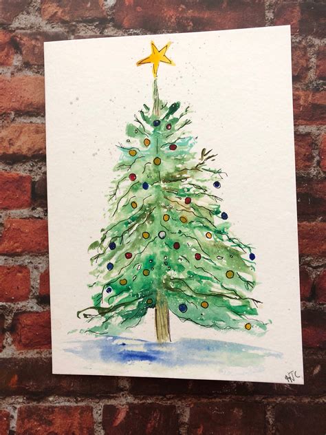 Homemade Christmas Card Watercolor Christmas Tree Card Hand Painted