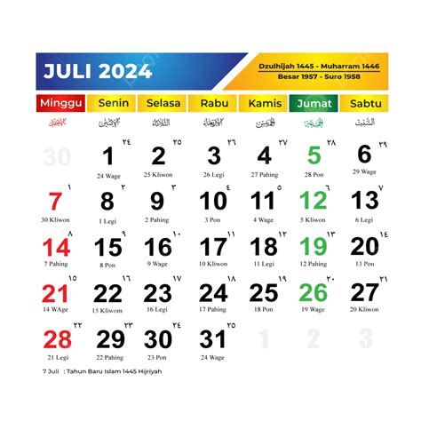 Kalender Juli Lengkap Dengan Hari Raya Bersama Tanggal Merah Jawa
