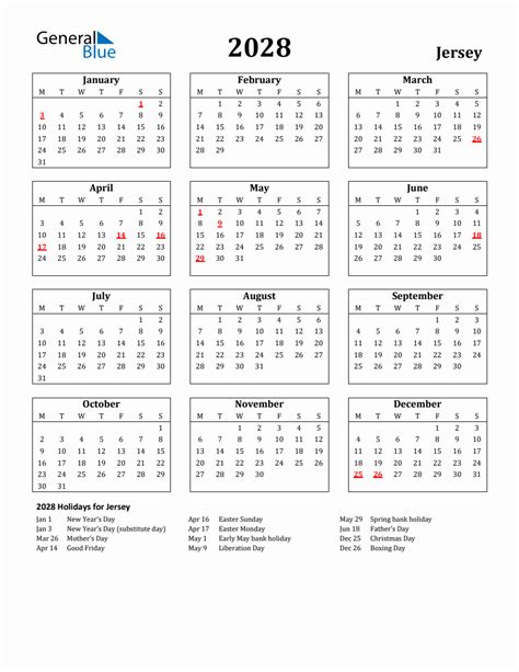 Free Printable 2028 Jersey Holiday Calendar