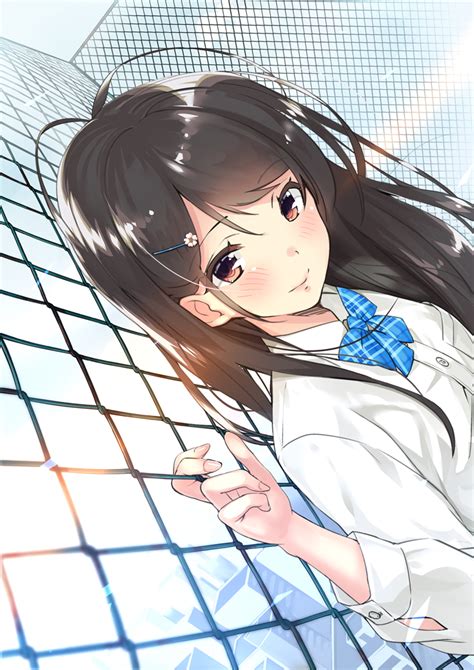 Safebooru 1girl Antenna Hair Blush Bow Brown Eyes Brown Hair Fence