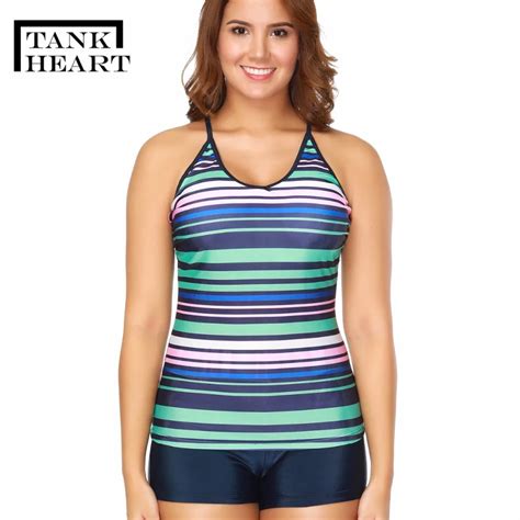 Tank Heart Sexy Swimwear Women Tankini Set Two Piece Swimsuit Striped Strap Sport Swimming Suits