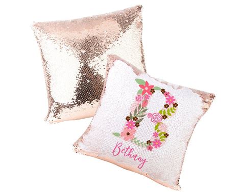 Pink Flowers Monogram Personalized Design Flip Sequin Pillow