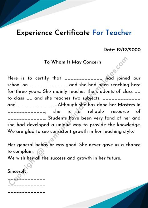 Experience Certificate For Teacher Pdf And Editable Word Pack Of 5