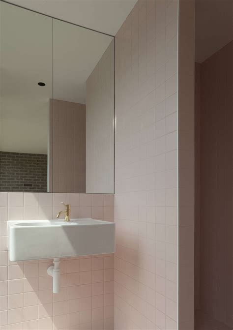 Cleaning tiles in bathroom with pink cloth. Powder Room: 11 Favorite Pink-Hued Bathrooms, Modern ...