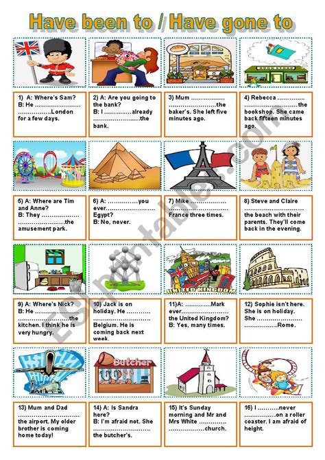 Has been vs have been. Have been to - Have gone to (2) - ESL worksheet by vickyvar