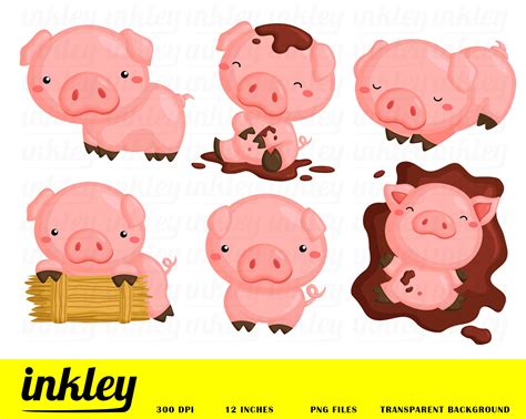 Pigs Clipart Pigs Clip Art Pigs Png Cute Pig Clipart Happy Etsy