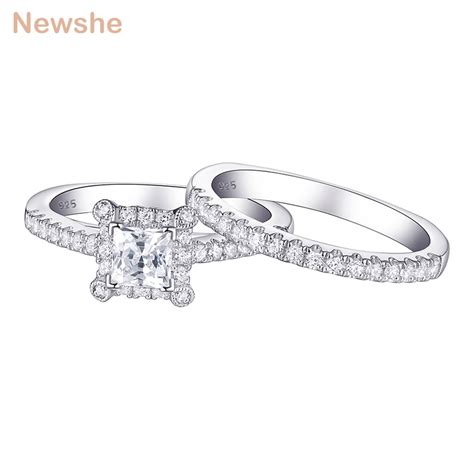 Newshe Wedding Engagement Ring Set 08ct Princess Cut Aaa Cz Genuine