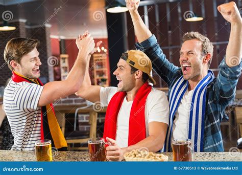 Smiling Men Cheering Stock Image Image Of Adult Portrait 67730513