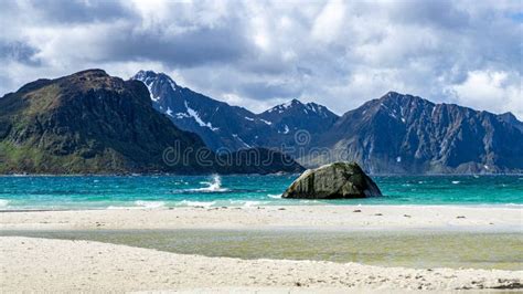 Haukland Beach In Lofoten Archipelago Durring Summer Stock Image