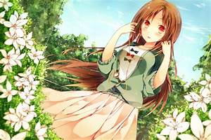 Flowers, Anime, Girls, Brunette, Original, Characters