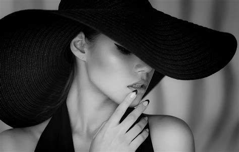 Обои black and white fashion dress hat style photo photographer monochrome model lips