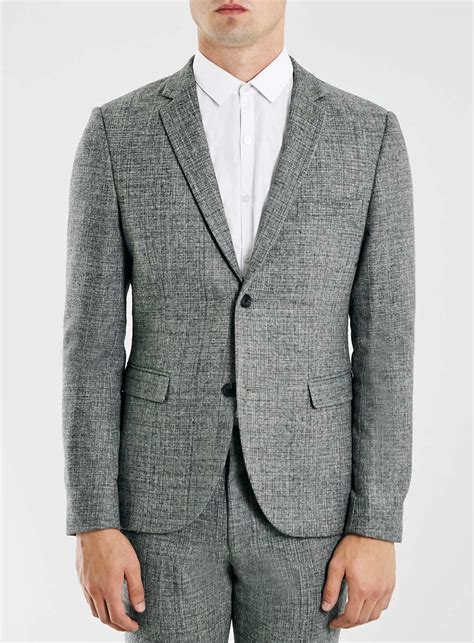 Topman Grey Textured Wool Blend Skinny Fit Suit Jacket In Gray For Men