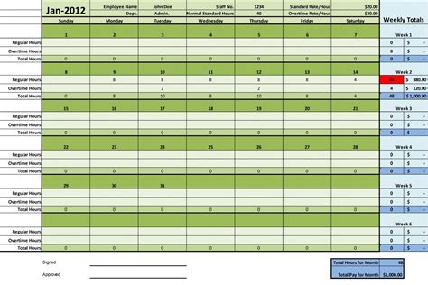 Monthly Excel Time Card Template Pdf Template