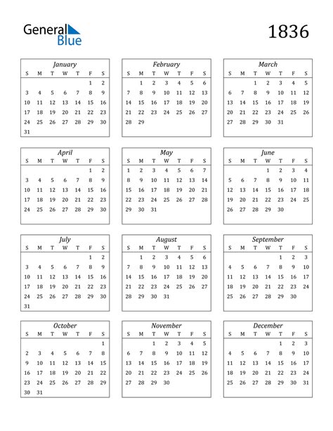 1836 Calendar Pdf Word Excel