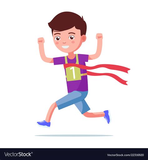 Cartoon Boy Running And Winning A Marathon Vector Image