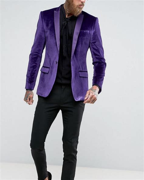Peak Lapel Purple Velvet Blazer Formal Men Prom Suit 2 Pieces Jacket