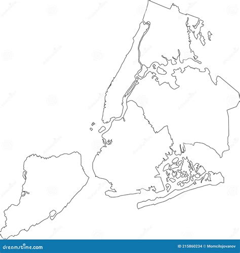 White Map Of Boroughs Of The New York City Usa Stock Vector