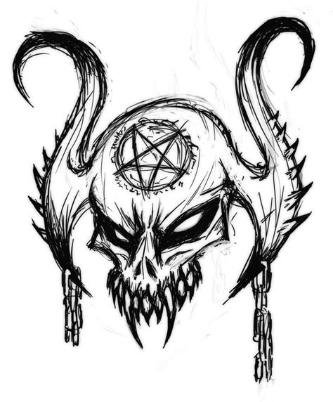 Satanic Skull By Mark Mrhide Patten On Deviantart Scary Drawings