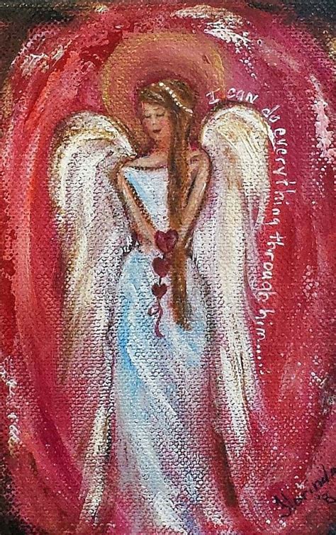 Angel Painting I Can Do Everything 4 X 6 Original Small Painting