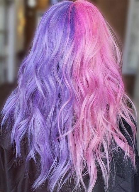 Split Hair In 2021 Purple Blonde Hair Hair Color Pink Half Colored Hair
