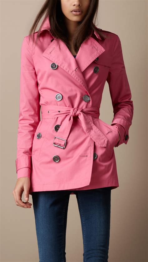 Burberry Brit Short Cotton Trench Coat In Pink Hydrangea Pink Lyst