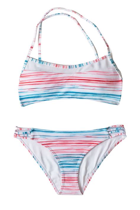 Sunset Beach Bikini SET - Striped Cross Back Scoop Size 8,10,12