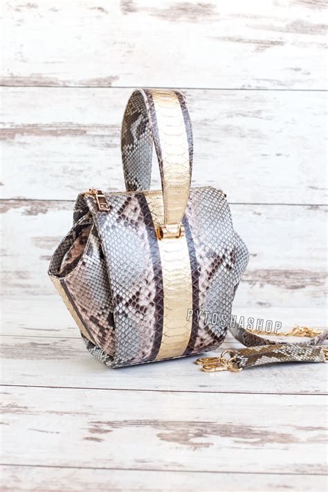 Gold Designer Snakeskin Bag For Women Top Handle Genuine Etsy