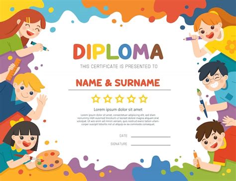 Free Vector Diploma Template Illustration Of Kindergarten Certificate