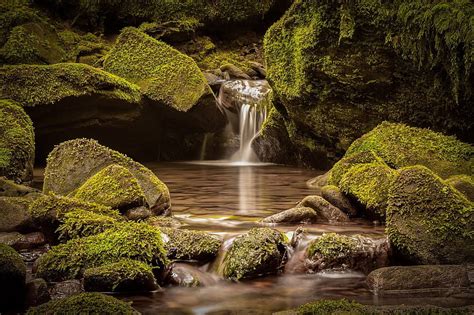 Mossy Rock Stream Waterfall Waterfalls Streams Forests Moss Rocks