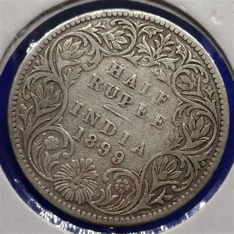 Rare Half Rupee 1899 Queen Victoria Empress Silver Coin B Incuse