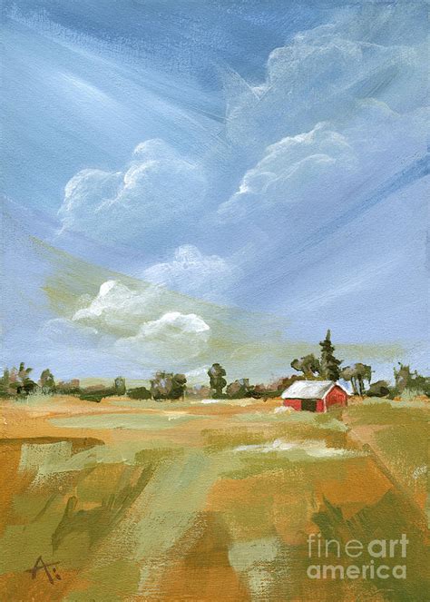 Nebraska Skies Little Red Barn Painting By Annie Troe Fine Art America