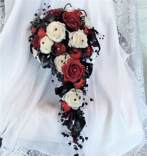 Gothic Wedding Bridal Bride Bouquet Cascading Flowers Dark Etsy