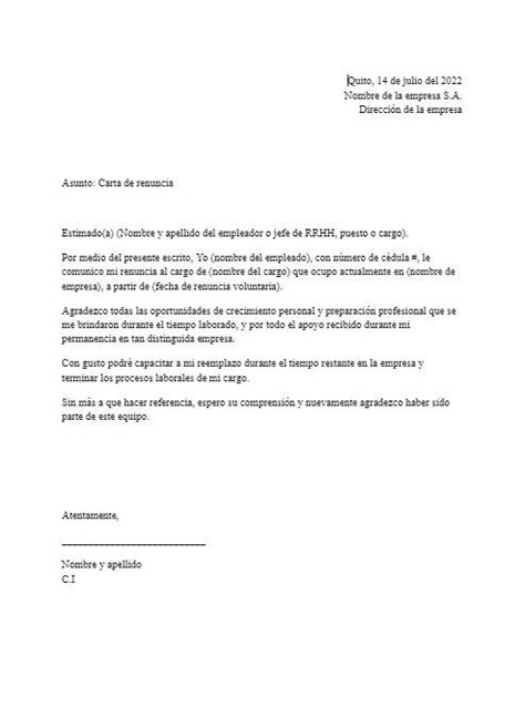 Carta De Renuncia Laboral Voluntaria Y Agradecimiento Ecuador W Carta