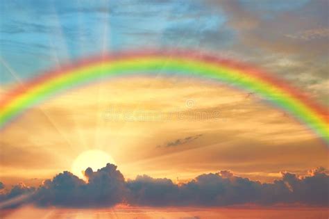 Beautiful Sunset Sky With The Sun Rainbow And Sun Rays Stock Image