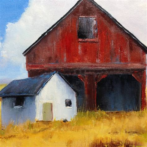 Barn Painting Canvas Oil Painting Farm Painting Red Gold Decor