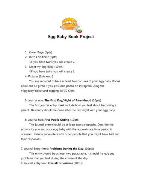 Egg Baby Book Project Guidelines Pdf
