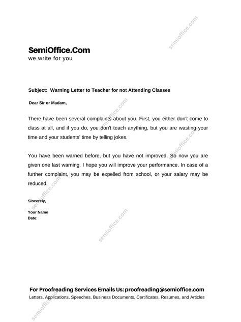 Warning Letter To Teacher For Not Attending Classes Semiofficecom