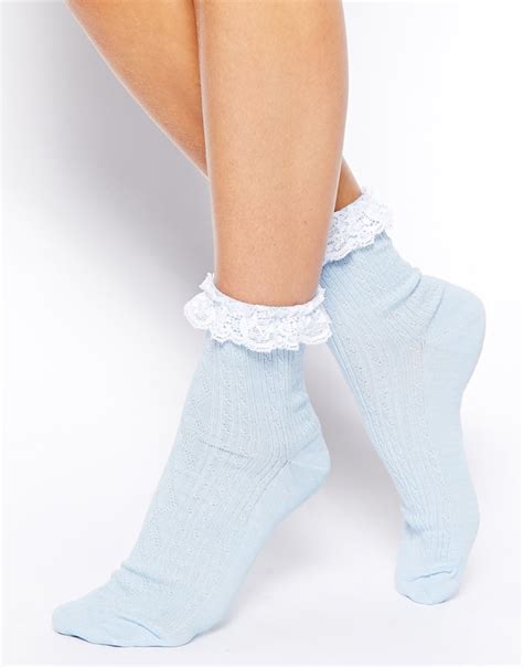 エイソス ASOS DESIGN ankle length rib lurex socks in blue glitter レディース 最大
