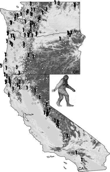 Map Of Bigfoot Encounters From Washington Oregon And California Used